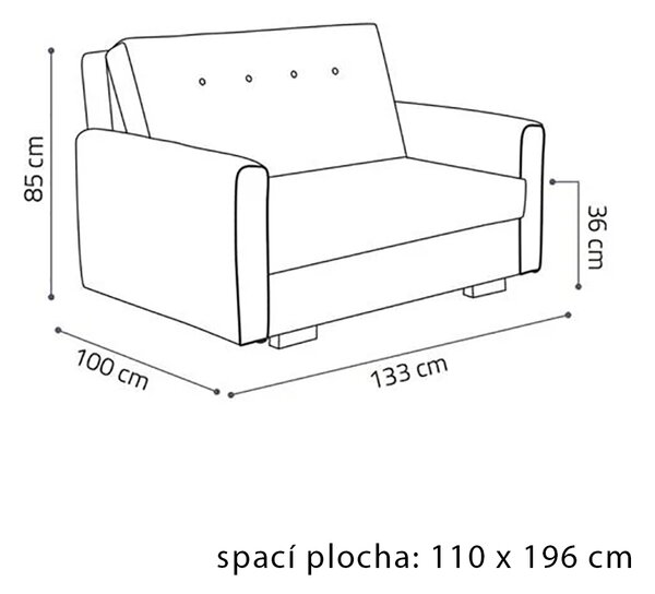 Pohovka VIVA II SONIC | 133 cm | rozkládací + úložný prostor | VÝBĚR TKANIN