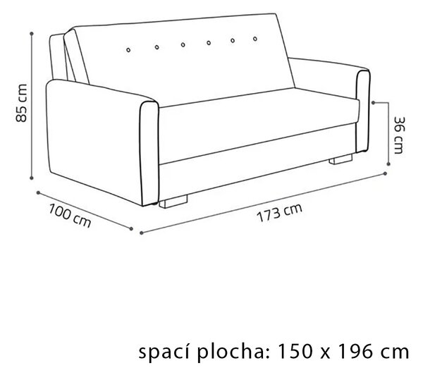 Pohovka VIVA IV SONIC | 173 cm | rozkládací + úložný prostor | VÝBĚR TKANIN