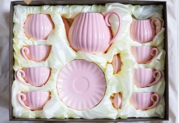 Porcelánová kávová sada 15 ks růžová