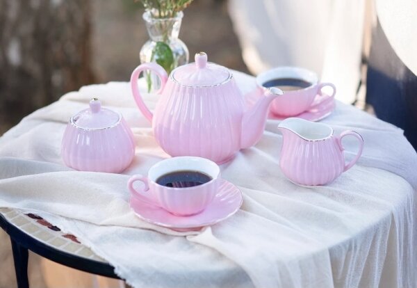 Porcelánová kávová sada 15 ks růžová