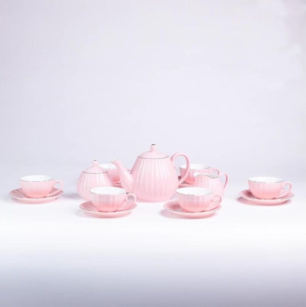 Porcelánová kávová sada 15 ks růžová