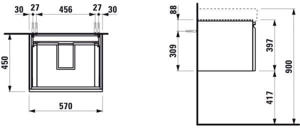 LAUFEN H4833720964791 - Koupelnová skříňka pro umyvadlo PRO 57 cm dub