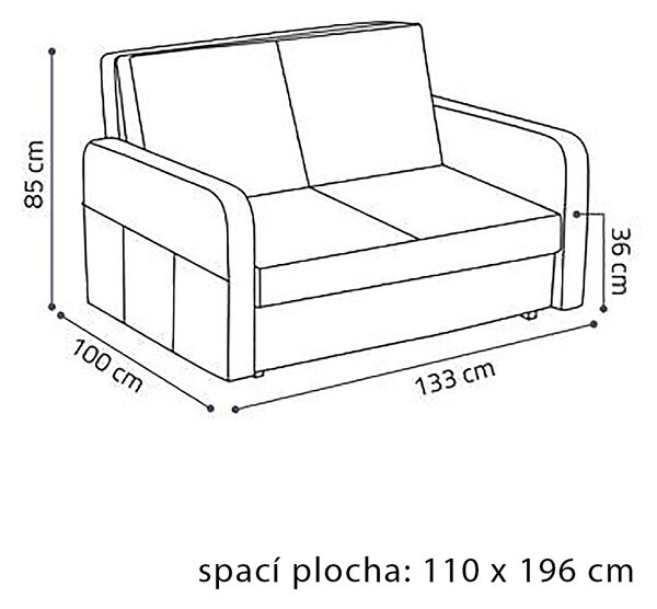 Pohovka VIVA II PUFF | 133 cm | rozkládací + úložný prostor | kapsy na bocích | VÝBĚR TKANIN