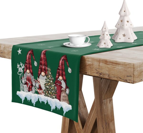 Vánoční běhoun na stůl Skřítci 4 Barva Zelená Rozměry 40x140 cm