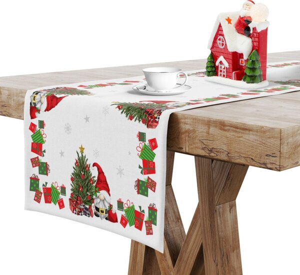 Vánoční běhoun na stůl Skřítci 3 Barva Bílá Rozměry 40x140 cm