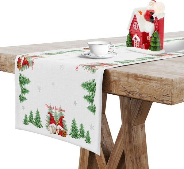 Vánoční běhoun na stůl Skřítci 2 Barva Bílá Rozměry 40x220 cm