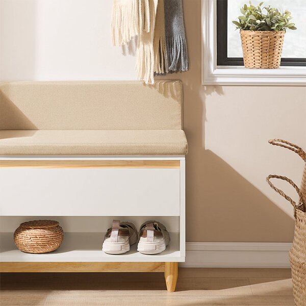 SoBuy FSR128-W Botník Lavice s úložným prostorem Bílo-přírodní 100x60x35cm