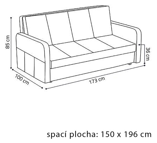Pohovka VIVA IV PUFF | 173 cm | rozkládací + úložný prostor | kapsy na bocích | VÝBĚR TKANIN