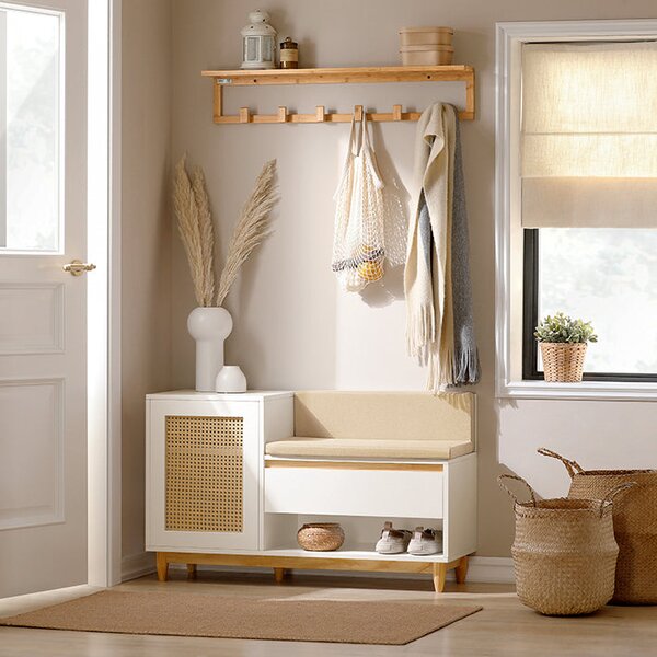 SoBuy FSR128-W Botník Lavice s úložným prostorem Bílo-přírodní 100x60x35cm