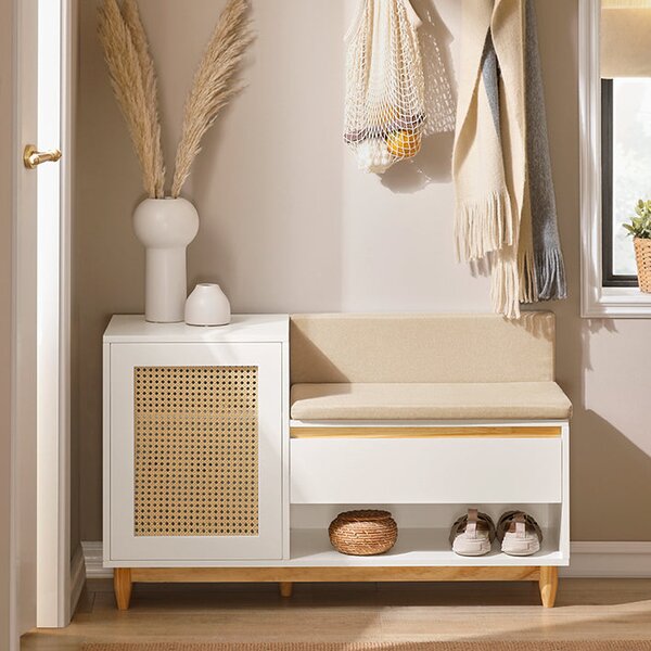 SoBuy FSR128-W Botník Lavice s úložným prostorem Bílo-přírodní 100x60x35cm