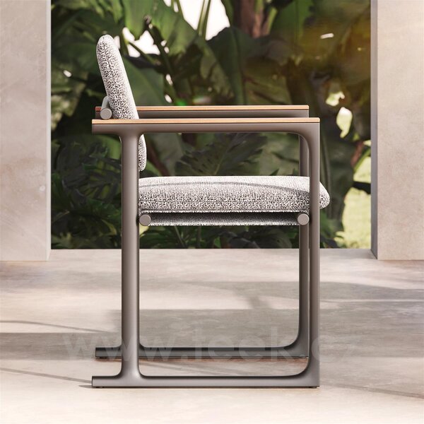 Vondom Jídelní křeslo Tulum, Vondom, rám hliník, područky natural teak, sedáky venkovní látka Group 1A a 1B barva dle vzorníku