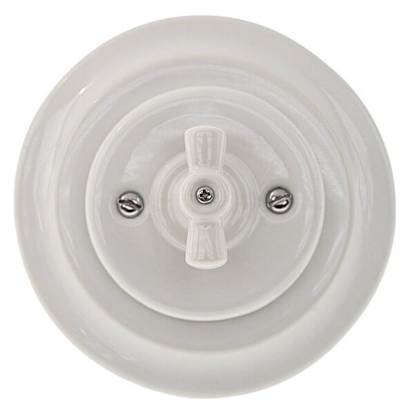 Bohemia-Design - Porcelánový retro vypínač otočný s rámečkem č. 5 bílá