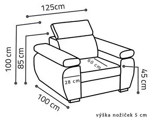 Křeslo BASTON | 125 cm | polohovatelné područky a záhlavník | VÝBĚR TKANIN