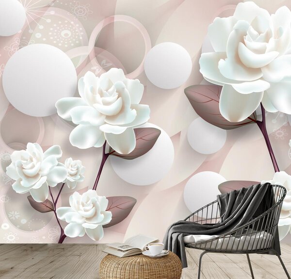 Fototapeta - Bílé květiny 3D (245x170 cm)