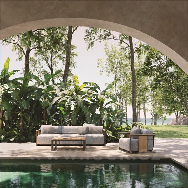 Vondom Pohovka Extra-Large Tulum, Vondom, 284x96x77 cm, rám hliník, područky natural teak, sedáky venkovní látka Group 1A a 1B barva dle vzorníku