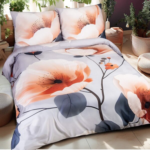 SATÉNOVÉ POVLEČENÍ SATYNLOVE PREMIUM 160X200 CM, 2KS 70X80 CM KVĚTY
