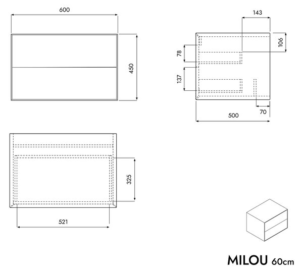 Koupelnová skříňka pod umyvadlo na desku MILOU 60 cm - 2 zásuvky - možnost volby barvy