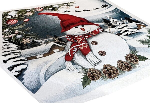 Vánoční gobelínový ubrus na stůl Sněhulák 90x90 cm Chenille IT07 Barva Vícebarevná Rozměry 90x90 cm