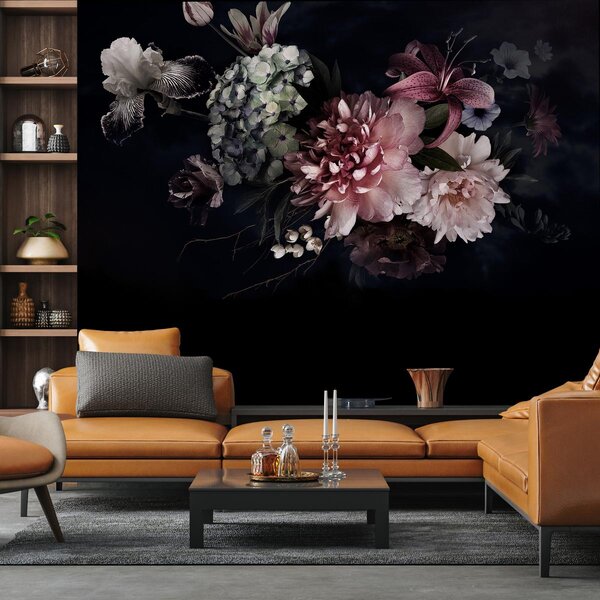 Fototapeta - Květy na černém pozadí (245x170 cm)