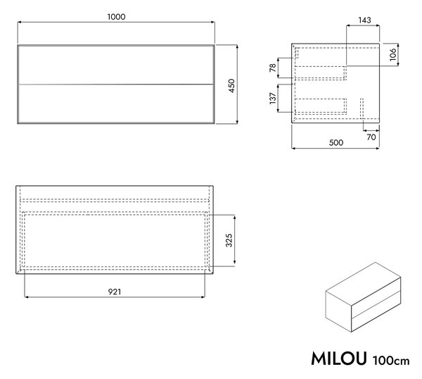 Koupelnová skříňka pod umyvadlo na desku MILOU 100 cm - 2 zásuvky - možnost volby barvy