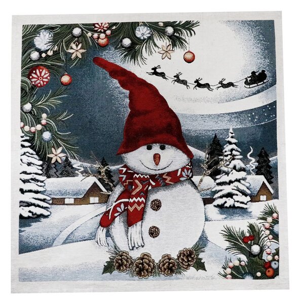 Vánoční gobelínový ubrus na stůl Sněhulák 90x90 cm Chenille IT07 Barva Vícebarevná Rozměry 90x90 cm