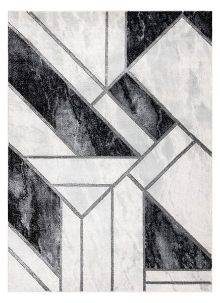Koberec EMERALD exkluzivní 81953 glamour, styl marmur, geometrický černý / stříbrný