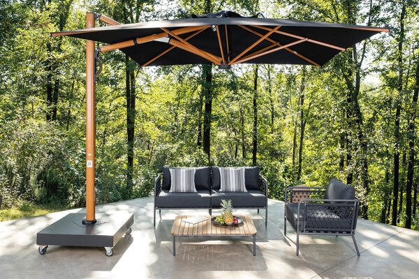 Scolaro Boční slunečník Astro Timber, Scolaro, čtvercový 300x300 cm, rám hliník dekor dřeva Iroko, potah akryl 350 g/m2, barva Natural