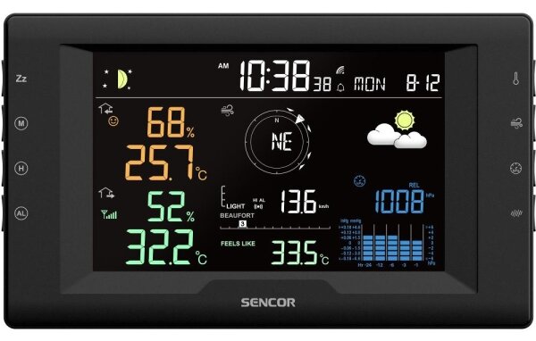 Sencor- Prof. meteostanice s barevným LCD displejem a budíkem 5V/1xCR2032 + 3xAA
