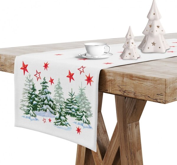 Vánoční běhoun na stůl Vánoční stromek MIG933 Barva Bílá Rozměry 40x140 cm