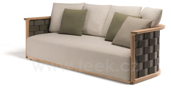 Molteni Pohovka 3-místná Palinfrasca, Molteni, 208x98x67 cm, rám teak, výplet teak/olive green EVA polyurethane, sedák venkovní látka barva bílá white