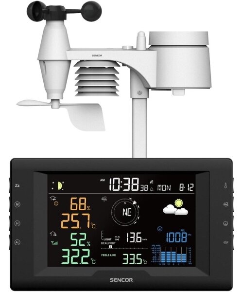 Sencor- Prof. meteostanice s barevným LCD displejem a budíkem 5V/1xCR2032 + 3xAA