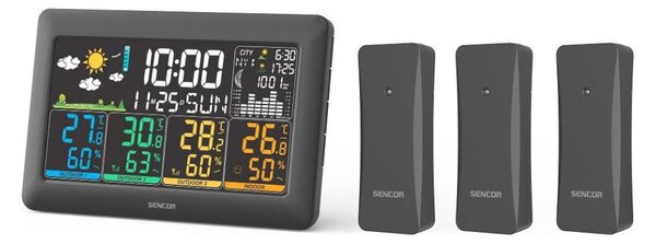 Sencor - Meteostanice s barevným LCD displejem + 3 senzory 3xAA + 6xAA černá