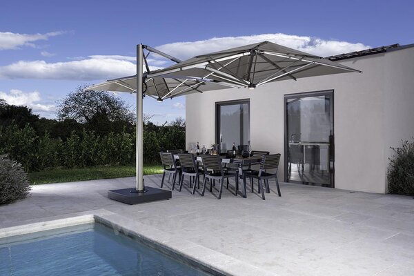 Scolaro Dvojitý boční slunečník Dual V, Scolaro, 600x300 cm, rám lakovaný hliník barva Starwhite, potah akryl 350 g/m2, barva Natural