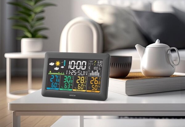 Sencor - Meteostanice s barevným LCD displejem + 3 senzory 3xAA + 6xAA černá