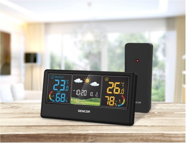 Sencor - Meteostanice s barevným LCD displejem 3xAAA + 2xAA černá