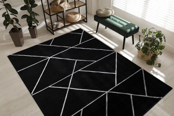 Koberec EMERALD exkluzivní 7543 glamour, styl geometrický černý / stříbrný