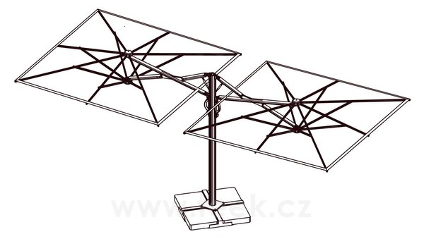 Scolaro Dvojitý boční slunečník Dual T, Scolaro, 600x300 cm, rám lakovaný hliník barva Starwhite, potah akryl 350 g/m2, barva Natural