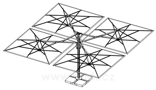 Scolaro Čtyřdílný boční slunečník Quattro, Scolaro, 500x500 cm, rám lakovaný hliník barva Carbon, potah akryl 350 g/m2, barva Natural
