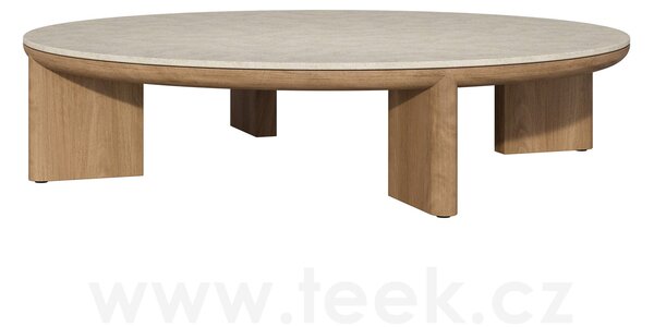 Tribu Nízký stolek Amanu, Tribu, kulatý 125x42 cm, rám teak, deska keramika dekor sabbia