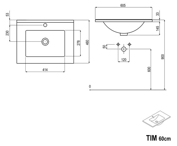 Koupelnová skříňka s umyvadlem TIM 60 cm