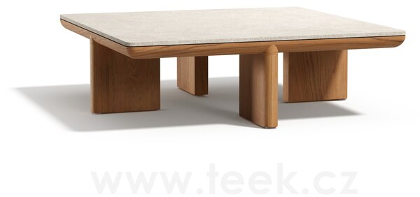 Tribu Nízký stolek Amanu, Tribu, čtvercový 90x90x28 cm, rám teak, deska keramika dekor sabbia