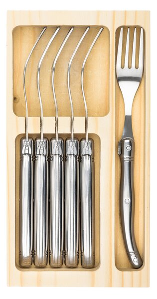 Vidličky v dřevěném boxu - Premium Stříbrná