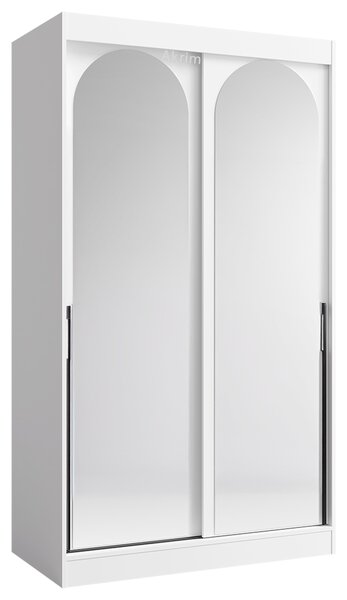 Šatní skříň MODIN | se zrcadlem | 120 cm | bílá/černé úchyty