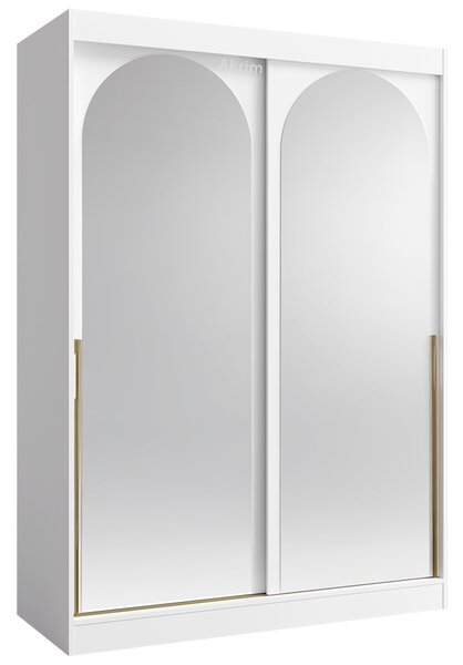 Šatní skříň MODIN | se zrcadlem | 150 cm | bílá/zlaté úchyty