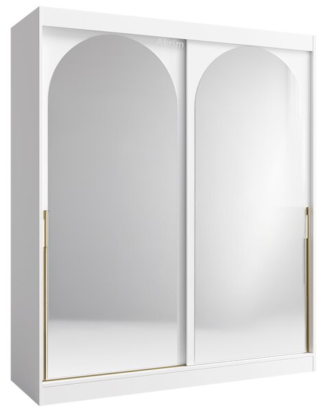 Šatní skříň MODIN | se zrcadlem | 180 cm | bílá/zlaté úchyty