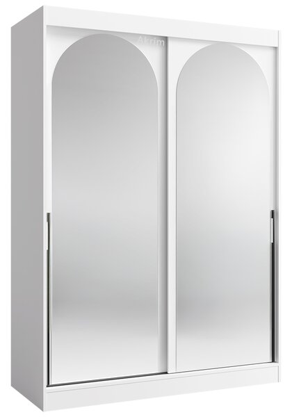 Šatní skříň MODIN | se zrcadlem | 150 cm | bílá/černé úchyty