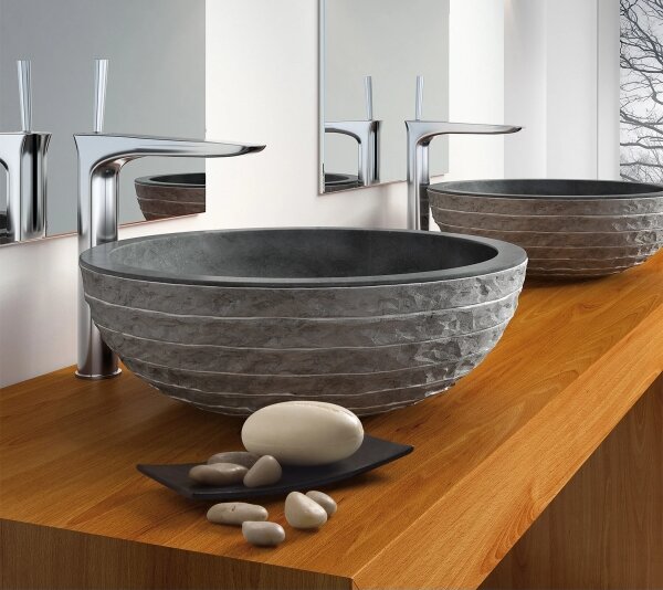 Bathco 00317 - Umyvadlo na desku PUKET pr. 45 cm kámen/šedá