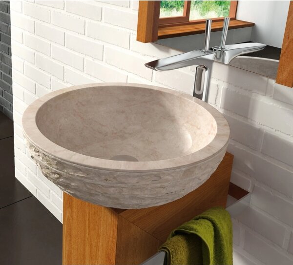 Bathco 00318 - Umyvadlo na desku PUKET pr. 45 cm kámen/béžová