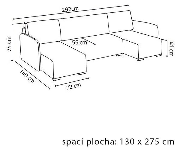 Sedací souprava COMA U | 140x292x140 cm | rozkládací + úložný prostor | VÝBĚR TKANIN