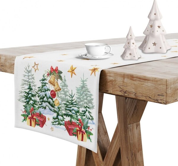 Vánoční běhoun na stůl Vánoční stromek MIG939 Barva Bílá Rozměry 40x140 cm